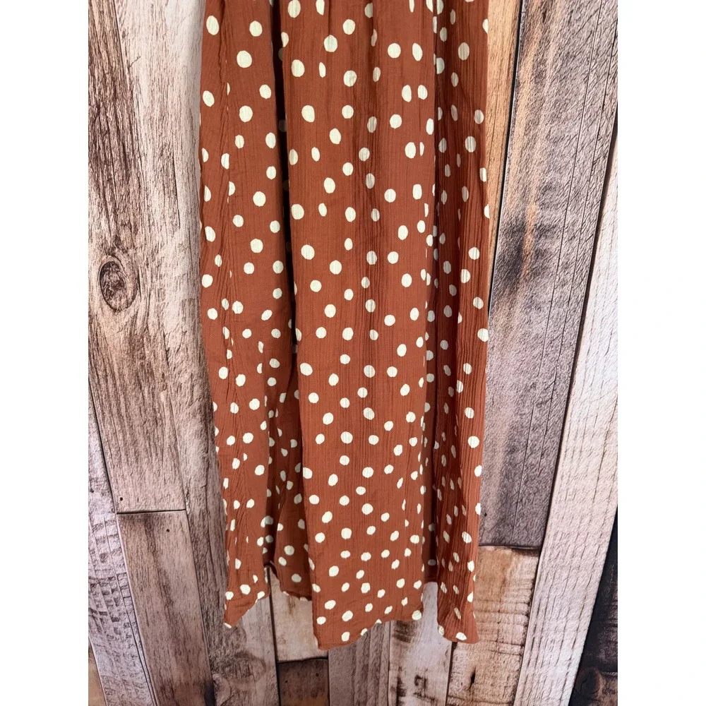 Abercrombie & Fitch Cotton Gauze Polka Dot Maxi Dress Brown Fall Boho Size Small